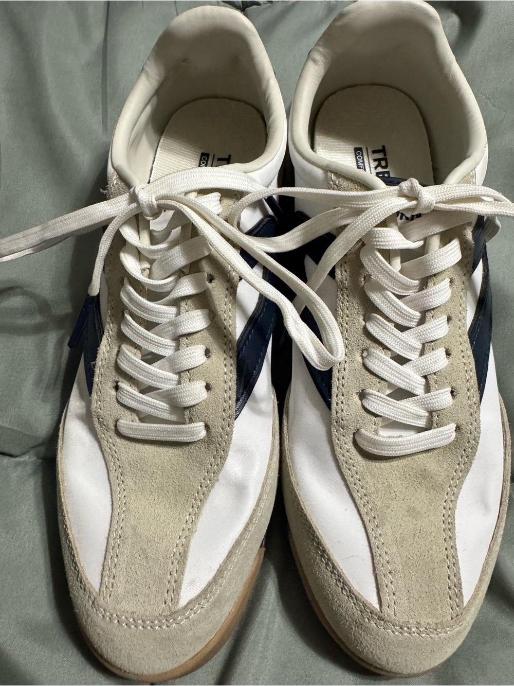 Tretorn White, Navy and Beige Retro Suede-Trim Sneakers